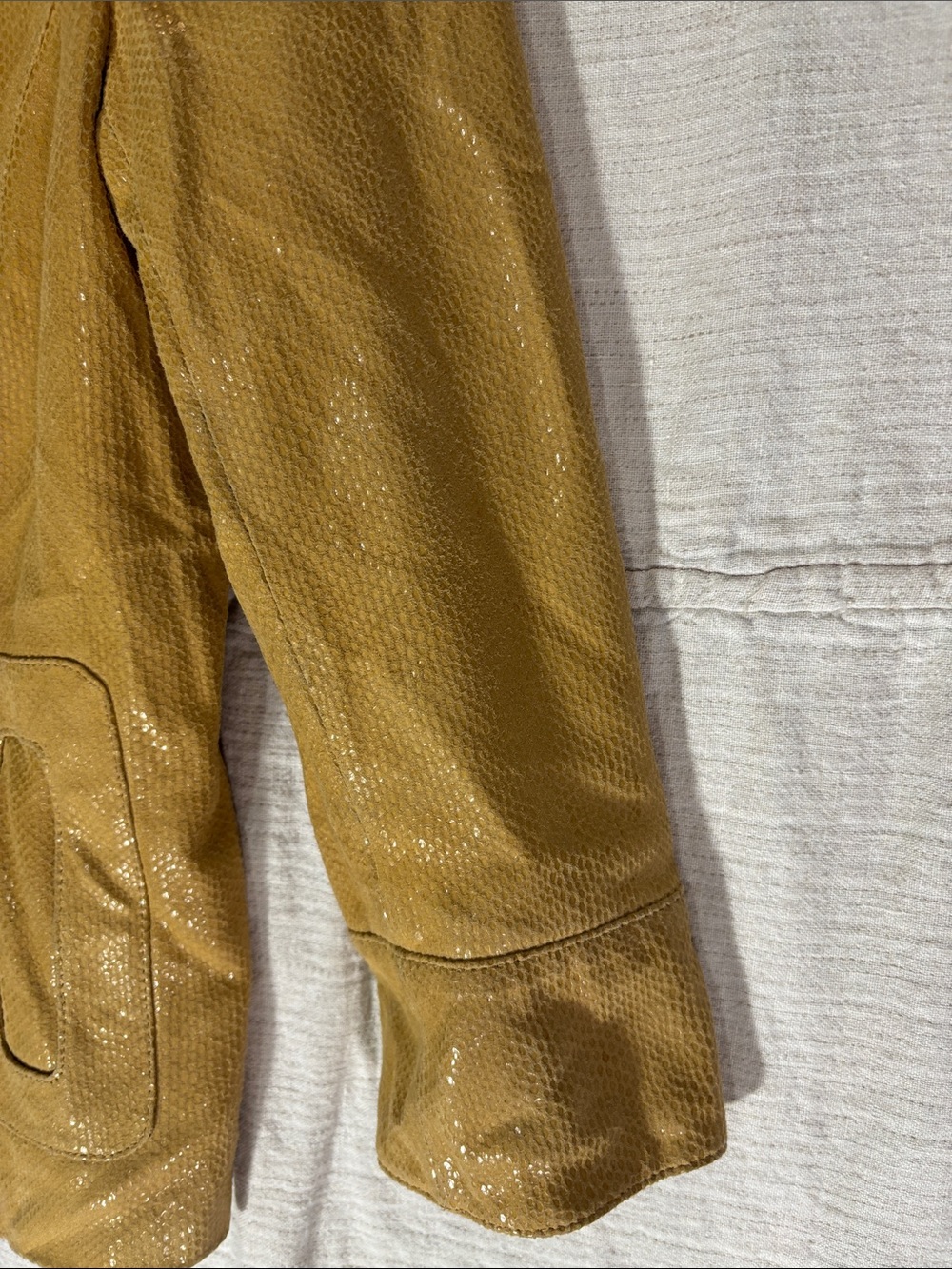 Lafayette 148 NY Vintage Reptile Embossed Leather Jacket Yellow Size 6 - Picture 8 of 13